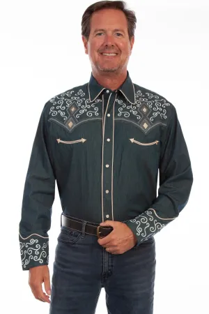 Effortless Style Scully Mens Denim 100% Cotton Curly Diamond L/S Shirt Scully Mens Denim 100% Cotton Curly Diamond L/S Shirt Classy Detail