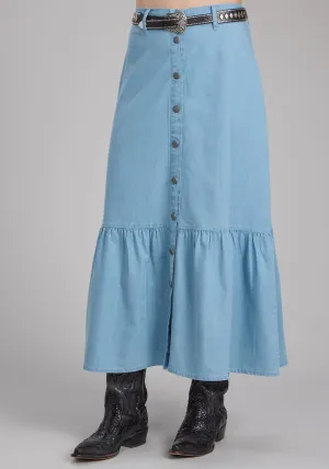 Effortless Wear Roper Womens Maxi Length Ruffle Blue 100% Cotton Skirt Roper Womens Maxi Length Ruffle Blue 100% Cotton Skirt Neutral Piece