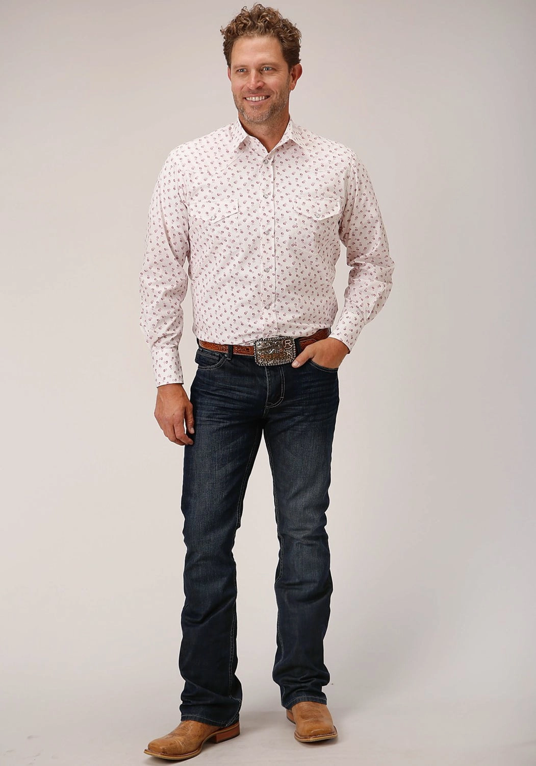 Corporate Wear Subtle Details Roper Mens 55/45 Floral Red/White Cotton Blend L/S Shirt