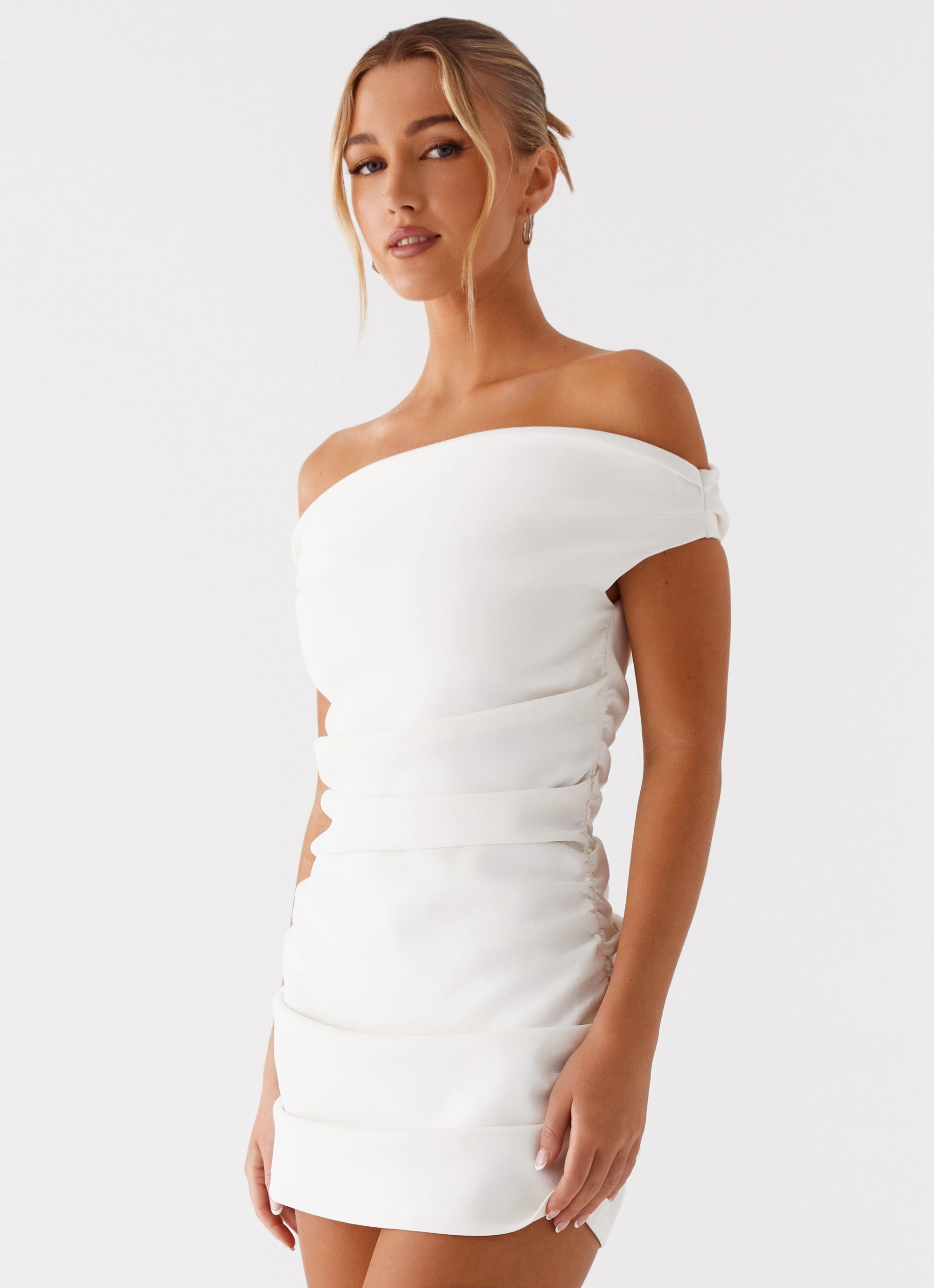 Morgan Off Shoulder Mini Dress - Ivory Airy Fit Cotton Skin