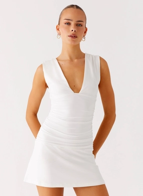 Effortless Style Cherry Sky Mini Dress - White Cherry Sky Mini Dress - White Bishop-Sleeve