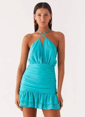 Egoist Crossover Mini Dress - Aqua Blue Stylish Wear Egoist Crossover Mini Dress - Aqua Blue Minimalist Fit Easy Mood