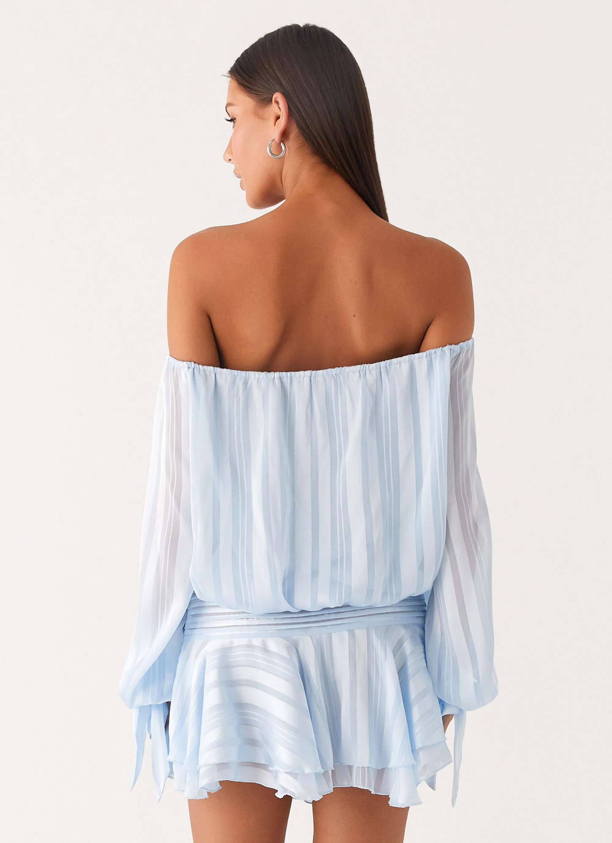 Eira Balloon Sleeve Mini Dress - Baby Blue Bright Mood Easy Draping