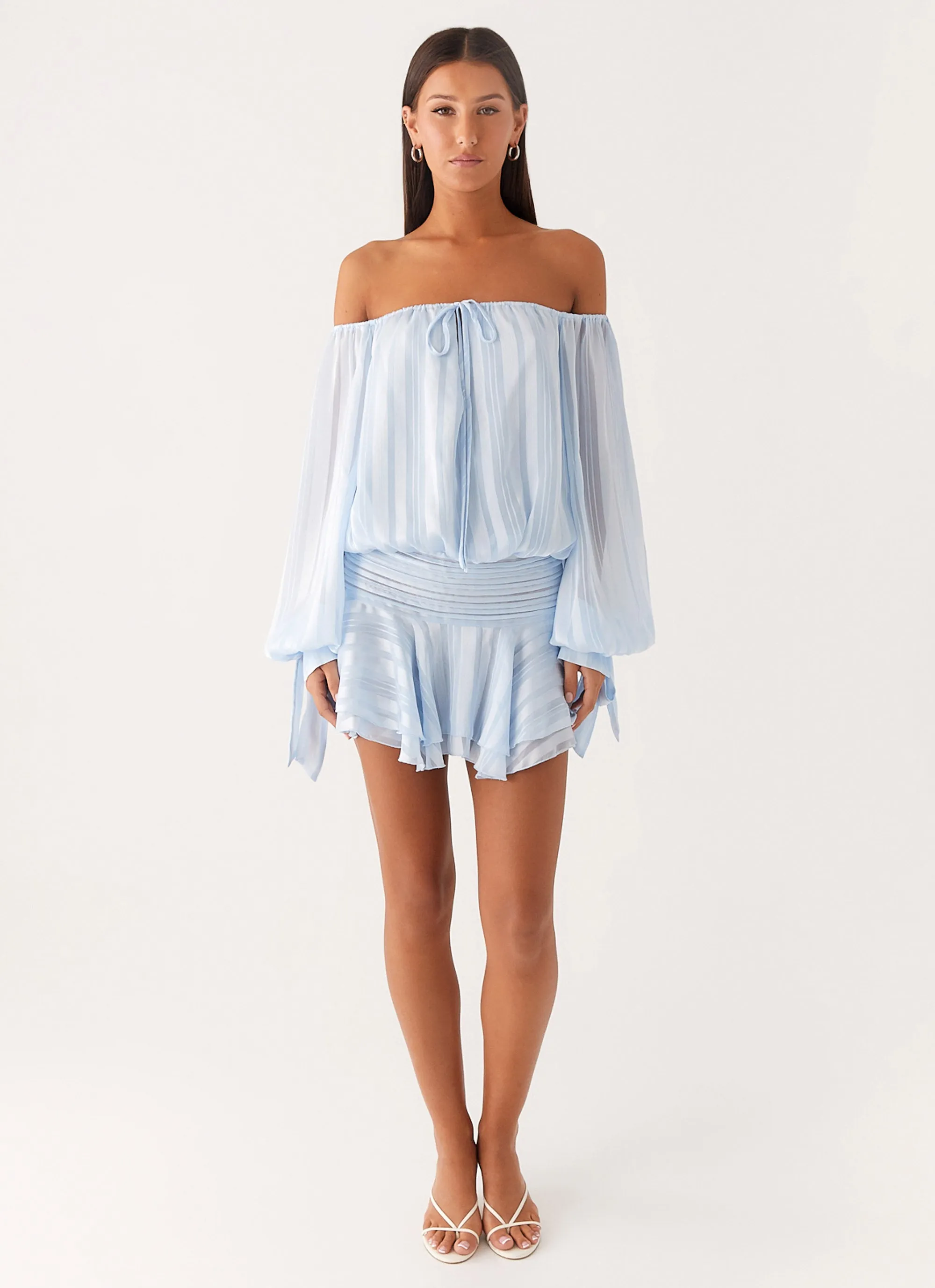 Linen Soft Eira Balloon Sleeve Mini Dress - Baby Blue