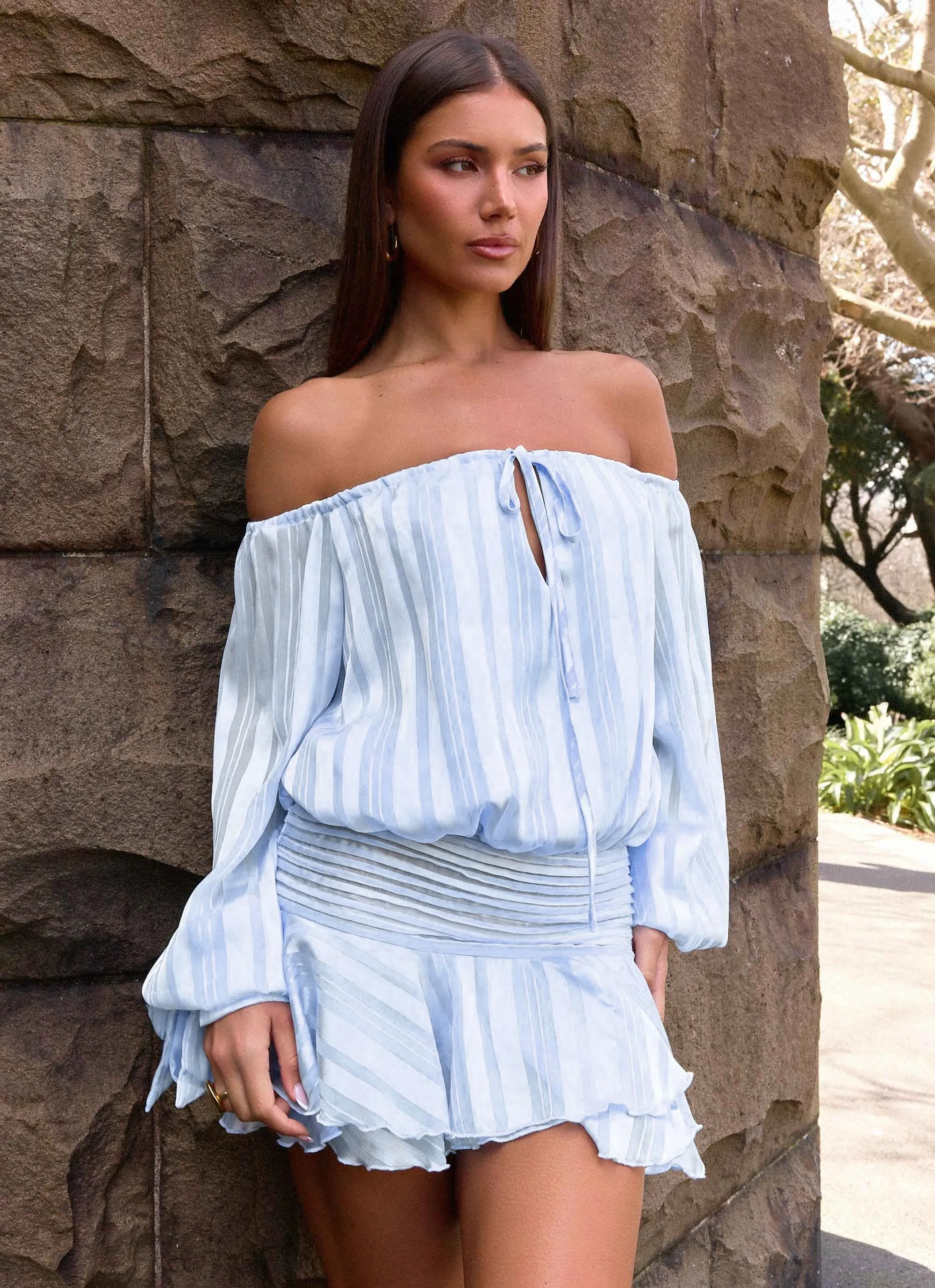 Eira Balloon Sleeve Mini Dress - Baby Blue Soft Motion