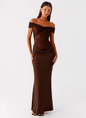 Either Way Maxi Dress - Chocolate Mocha Brown Crisp Silhouette Airy Silk Either Way Maxi Dress - Chocolate
