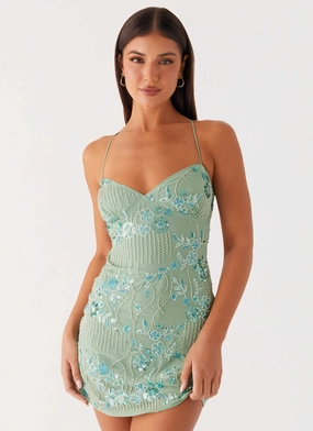 Elasticated Back Panel Vietta Sequin Cami Mini Dress - Mint Soft Shine Breathable-Lining Vietta Sequin Cami Mini Dress - Mint