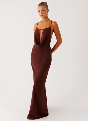 Elation Cowl Neck Maxi Dress - Chocolate Casual Chic Clasp-Closure Casual Tones Elation Cowl Neck Maxi Dress - Chocolate