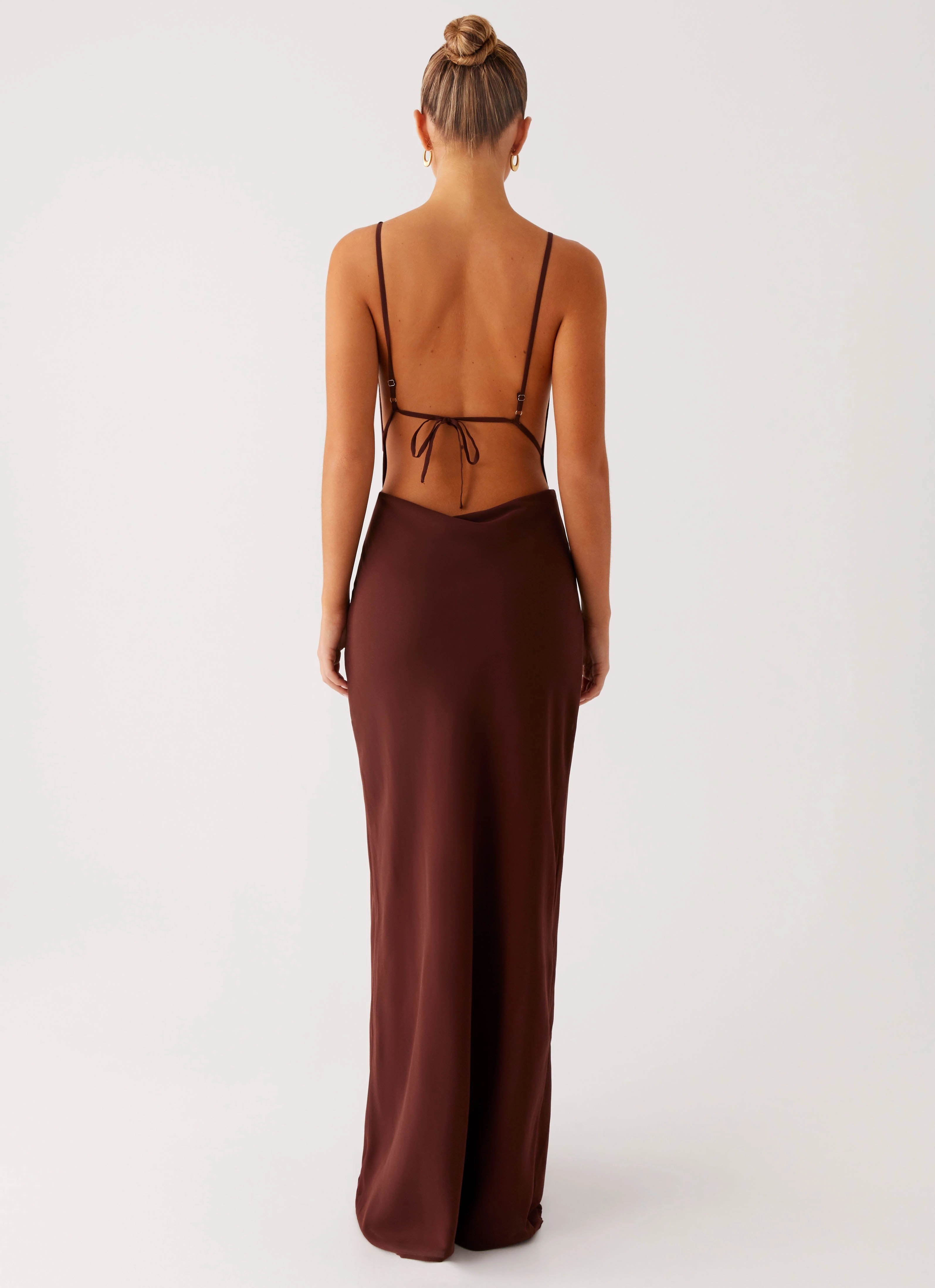 Lightweight Fabric Vintage feel Elation Cowl Neck Maxi Dress - Chocolate