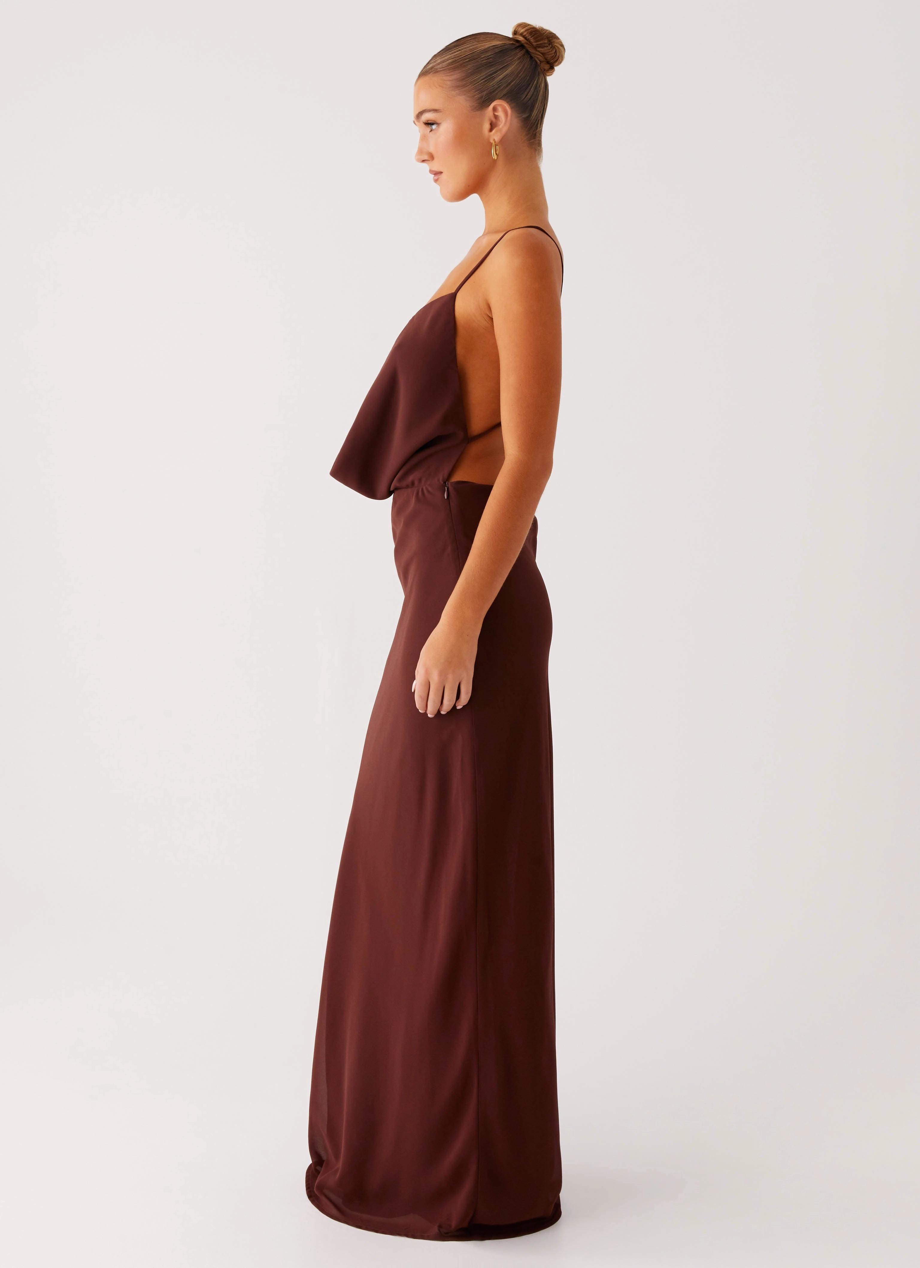 Sporty Look Elation Cowl Neck Maxi Dress - Chocolate