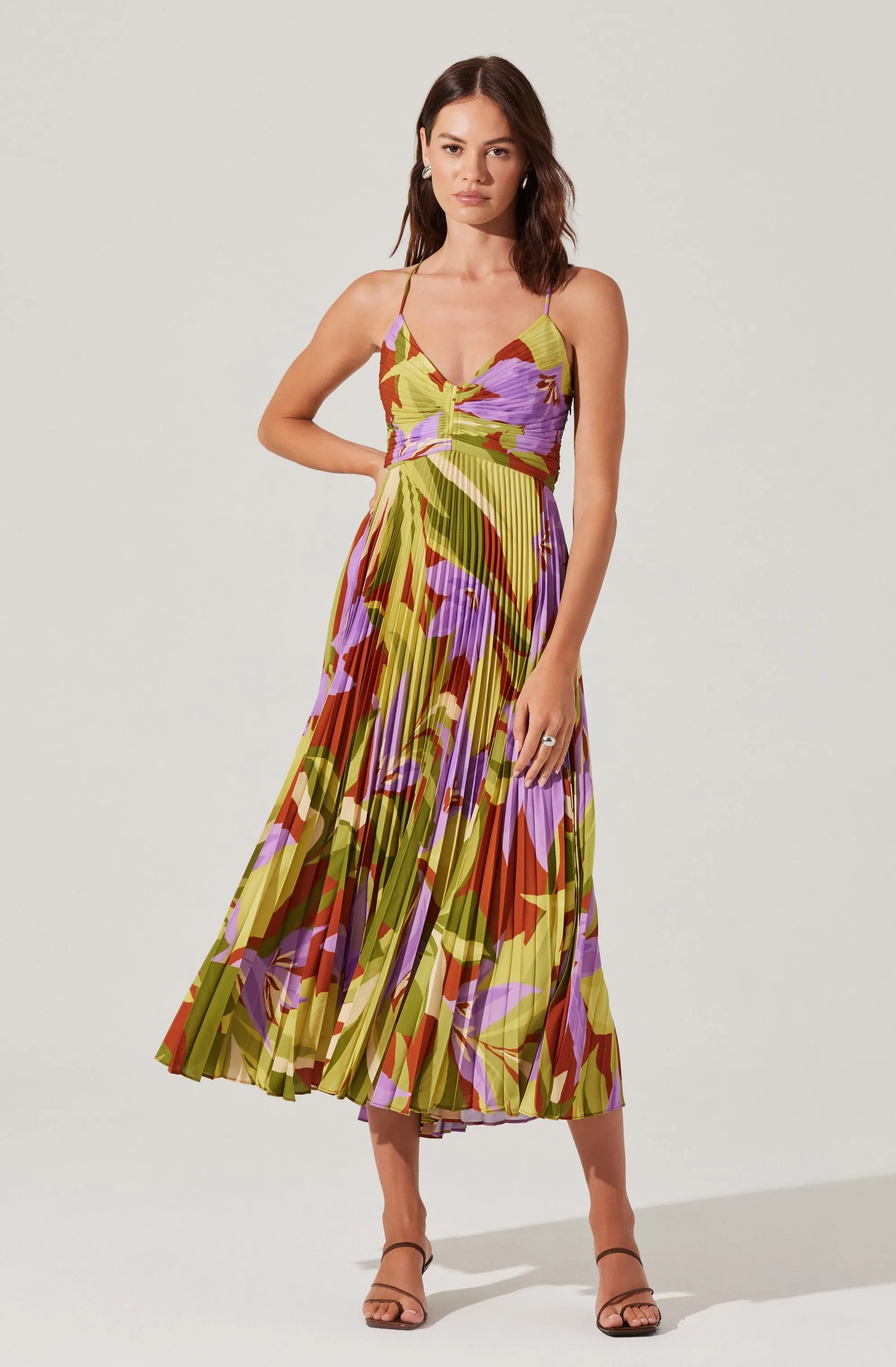 Evening Chic Blythe Dress in Green Rust Floral