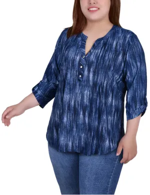 Elegant Sets Plus Size 3/4 Sleeve Roll Tab Y Neck Pullover Top Breathable Wearable Plus Size 3/4 Sleeve Roll Tab Y Neck Pullover Top