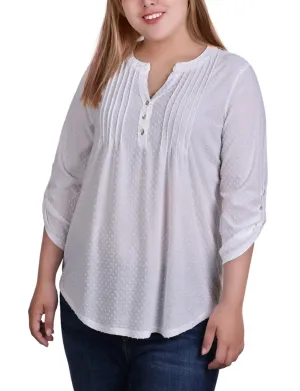 Elegant Sets Plus Size 3/4 Tab Sleeve Y Neck Top Plus Size 3/4 Tab Sleeve Y Neck Top All-season