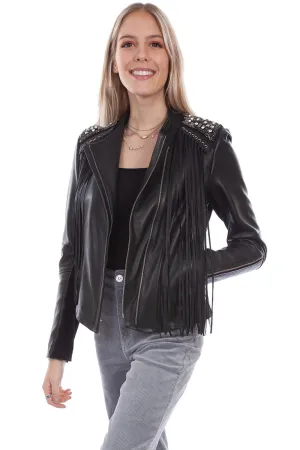 Elegant Silhouette Scully Womens Studded Fringe Black Lamb Leather Leather Jacket Scully Womens Studded Fringe Black Lamb Leather Leather Jacket Simple Choice Premium Quality