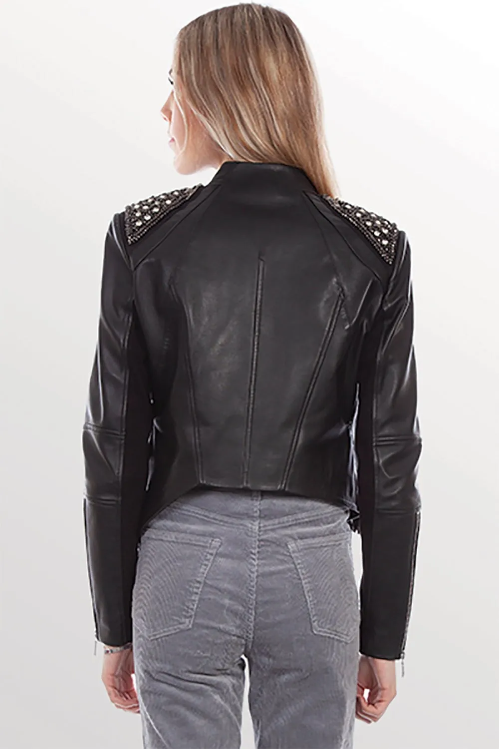 Scully Womens Studded Fringe Black Lamb Leather Leather Jacket Shopping Day Vibrant