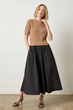 Elegant Touch Mixed Media Dress in Acorn Short Sleeve Mixed Media Dress in Acorn