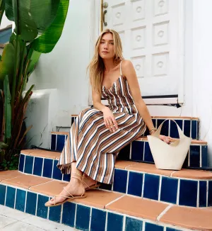 Elegant Vibe Holly Midi Dress | Giatta Stripe Travel-friendly Holly Midi Dress | Giatta Stripe