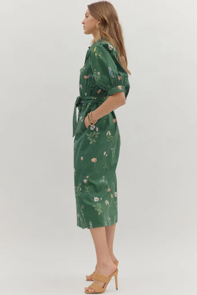 Caroline Floral Tie Waist Midi Dress Perfect Comfort Wear