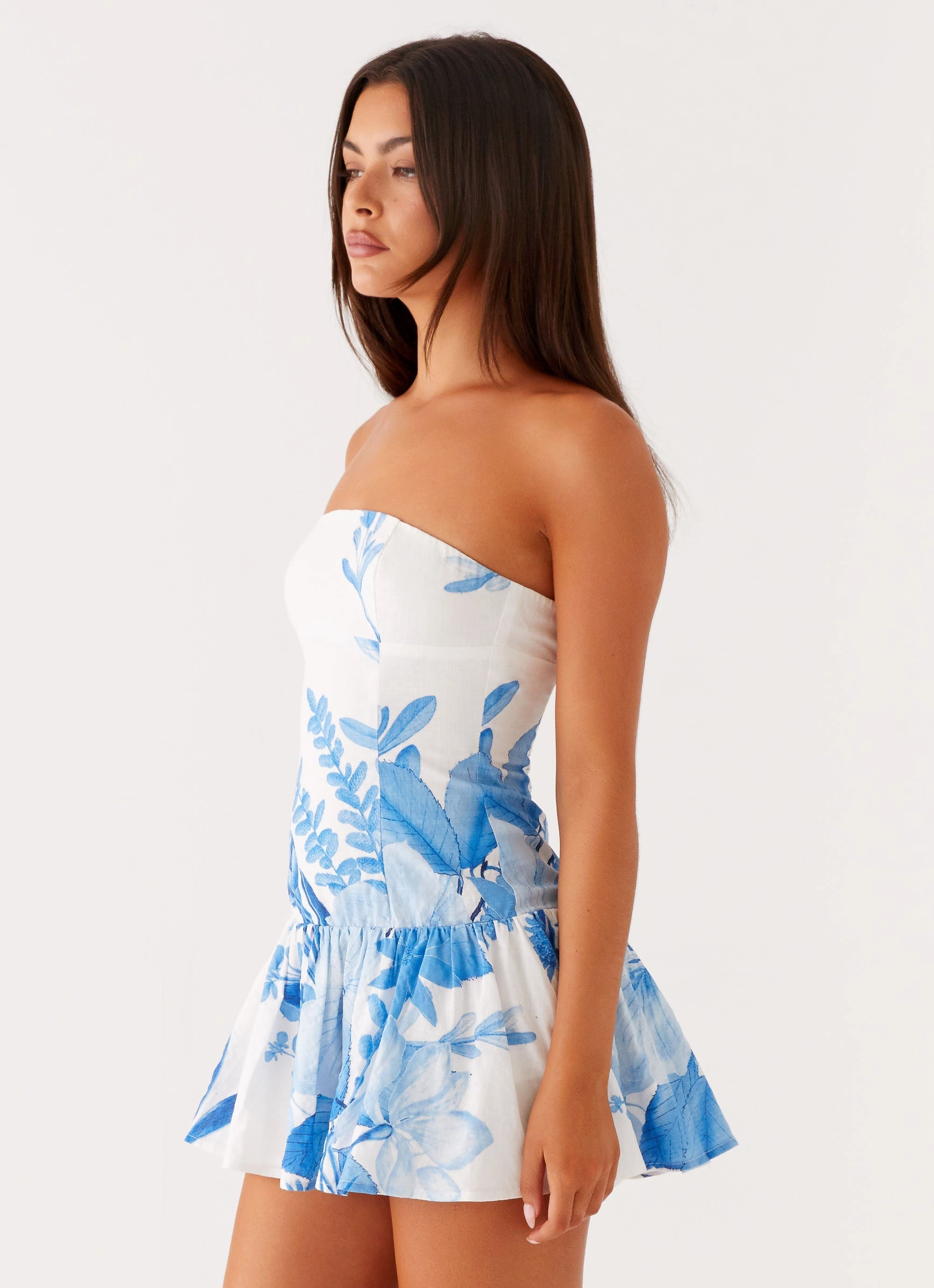 Mario Mini Dress - Blue Floral Print Flattering Shape