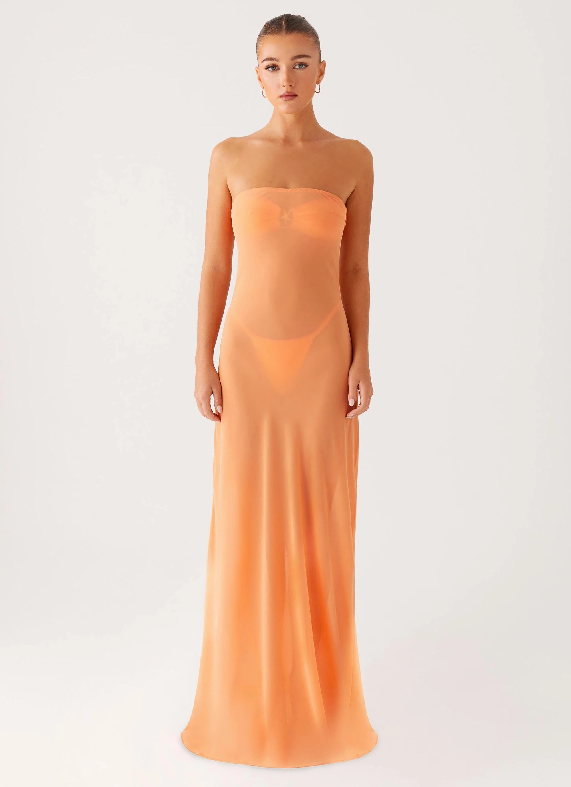 Mattie Strapless Maxi Dress - Orange Relaxed Style Wear Balloon-Sleeve