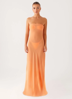 Elegant Look Mattie Strapless Maxi Dress - Orange Mattie Strapless Maxi Dress - Orange Relaxed Style Wear Balloon-Sleeve