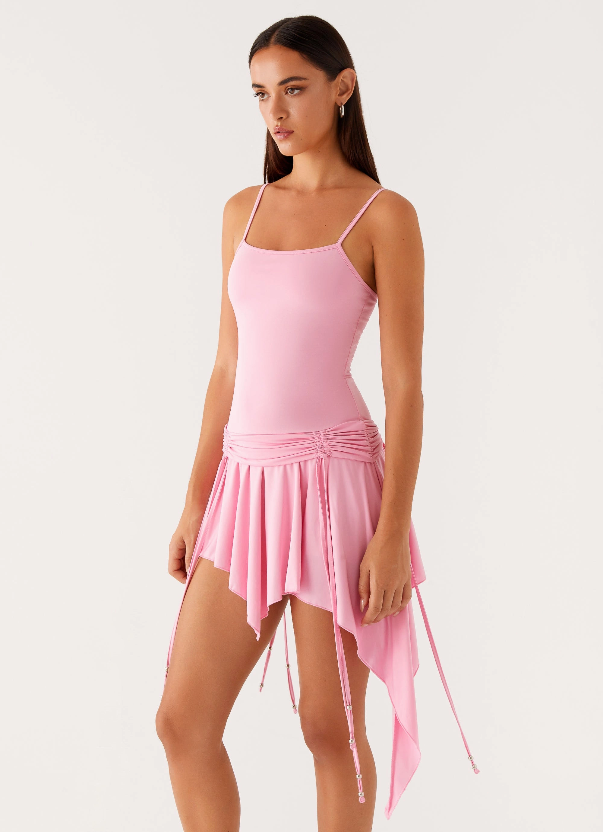 Sculpted Form Frayed-Edge Lino Mini Dress - Baby Pink