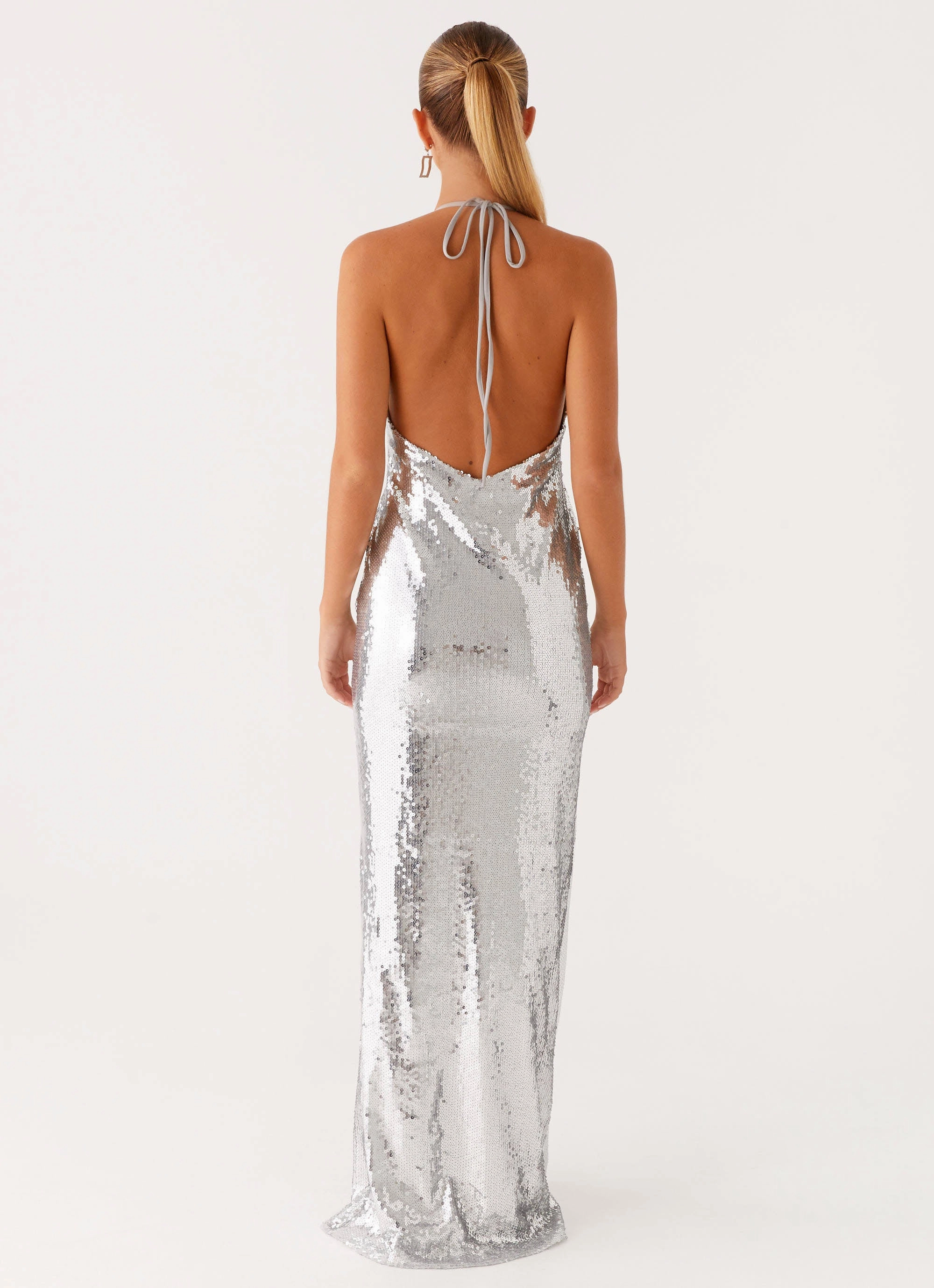Billions Sequin Maxi Dress - Mirror Silver Delicate Lines