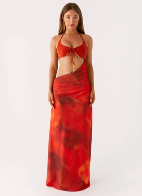 Elixis Maxi Dress - Scarlet Blur Quality Garment Patterned-Fabric Wrinkle-Resistant Elixis Maxi Dress - Scarlet Blur