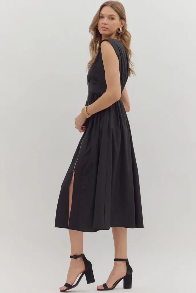 Office Cool Elizabeth Zip Front Midi Dress in Black