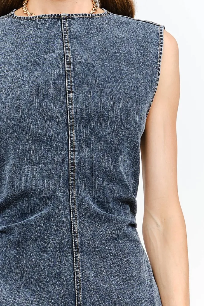 Eloise Denim Mini Dress Zip Closure Flattering Shape Design