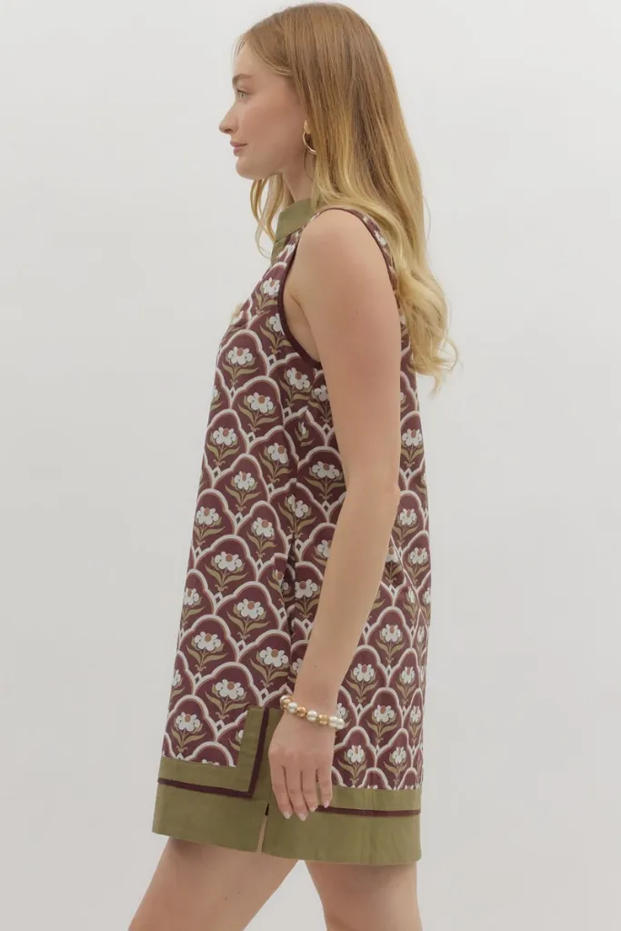 Eloise Geo Print Mini Dress in Brown Cozy Layers