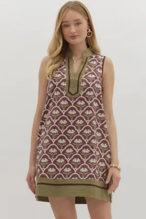 Eloise Geo Print Mini Dress in Brown NoSlip Grip Trim Euro Ease Subtle Mood Eloise Geo Print Mini Dress in Brown