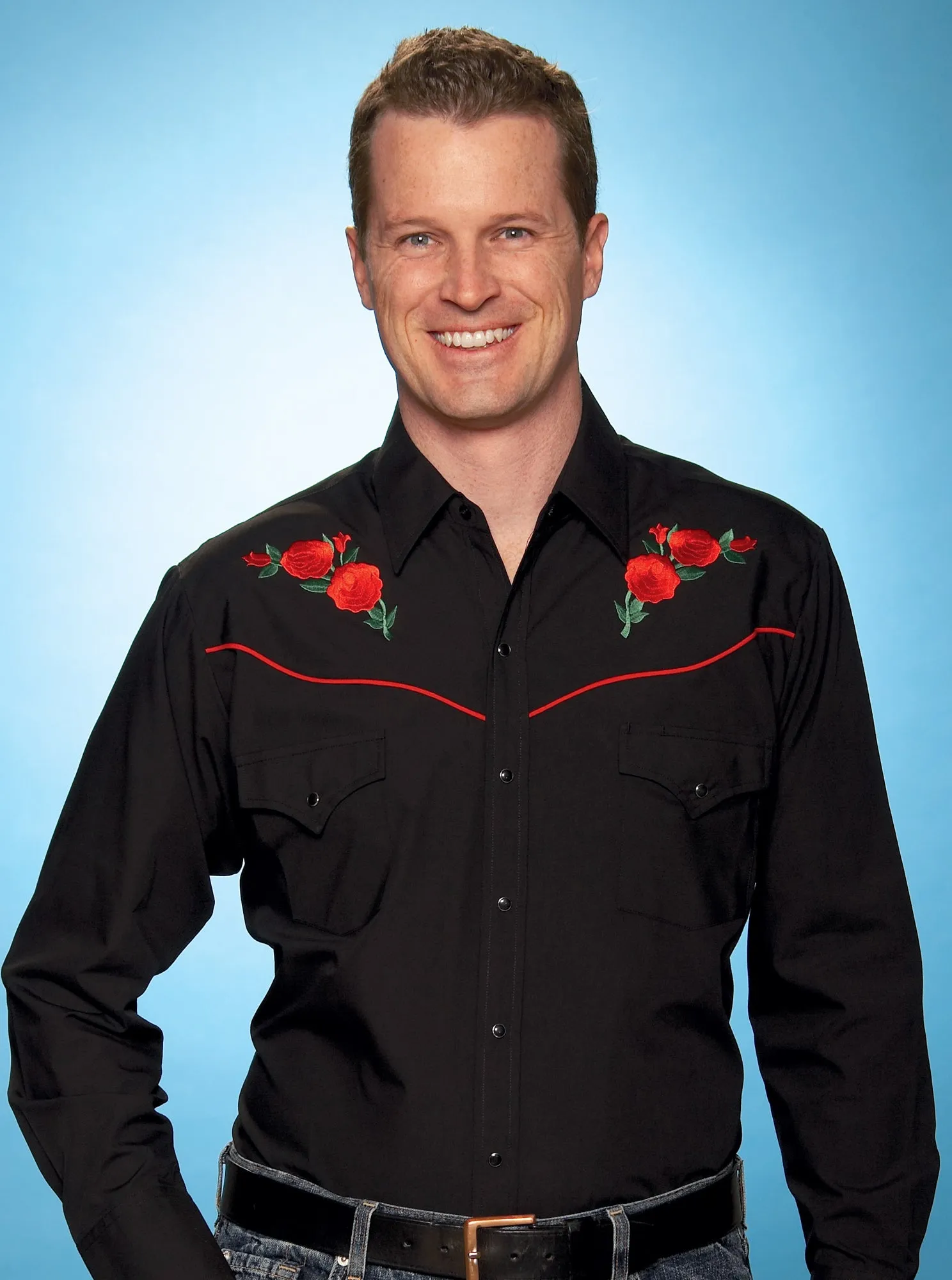 Ely & Walker Mens Rose Black Western Shirt L/S Poly/Cotton Local Favorite Non Iron Material