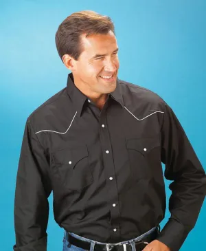 Ely & Walker Mens Solid Black Western Shirt L/S Poly/Cotton Lightweight Material Ely & Walker Mens Solid Black Western Shirt L/S Poly/Cotton Wrinkle-Free Layered Sleeve Cuffs