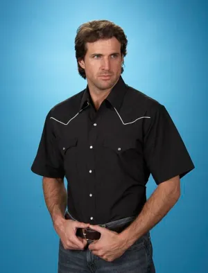 Ely & Walker Mens Solid Black Western Shirt S/S Poly/Cotton Polo Collar Ely & Walker Mens Solid Black Western Shirt S/S Poly/Cotton decorative element Water Repellent Finish