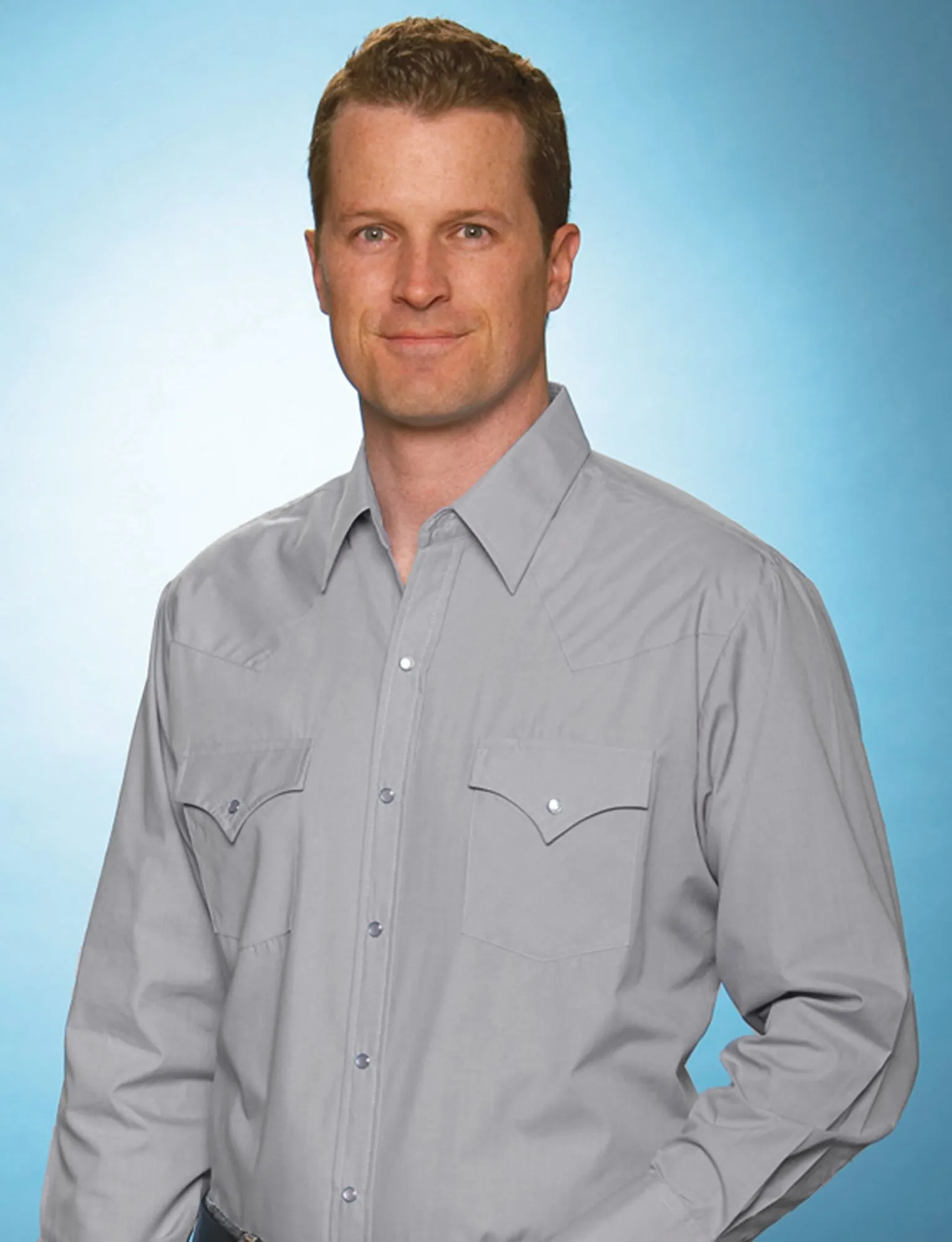 Minimalist Aesthetic Stylish Detail Ely & Walker Mens Solid Gray Western Shirt L/S Poly/Cotton Tall