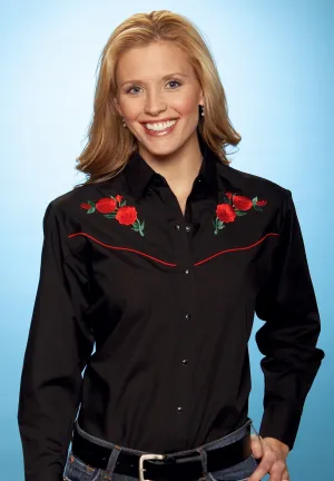 Ely & Walker Womens Black Western Shirt L/S Poly/Cotton Quality Comfort Trendsetting Ely & Walker Womens Black Western Shirt L/S Poly/Cotton