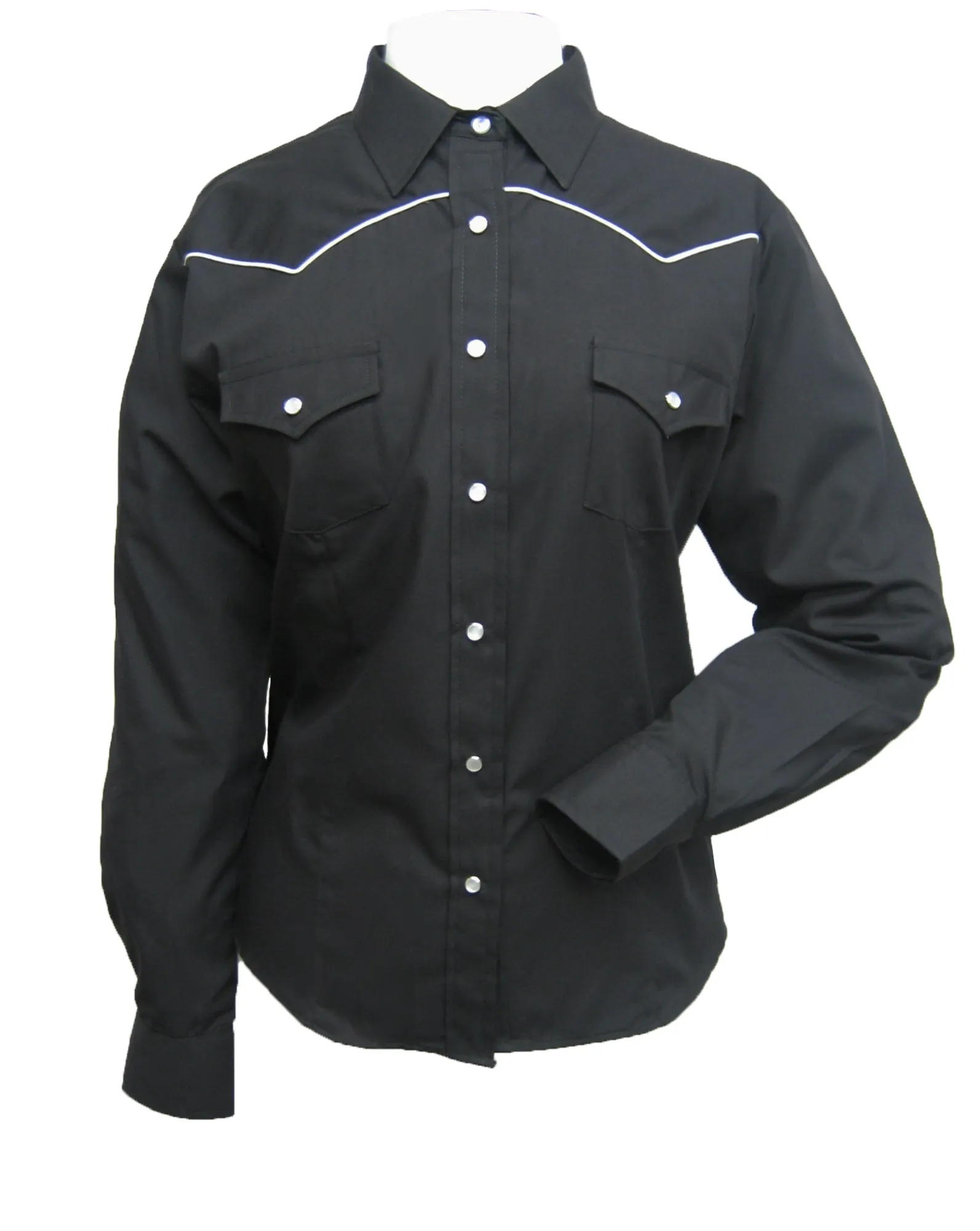 Ely & Walker Womens Solid Black Western Shirt L/S Poly/Cotton Reg Sustainable Dye Process