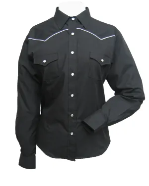 Ely & Walker Womens Solid Black Western Shirt L/S Poly/Cotton Reg Fashionable Look Ely & Walker Womens Solid Black Western Shirt L/S Poly/Cotton Reg Wrinkle Free Care Double Needle Hemming