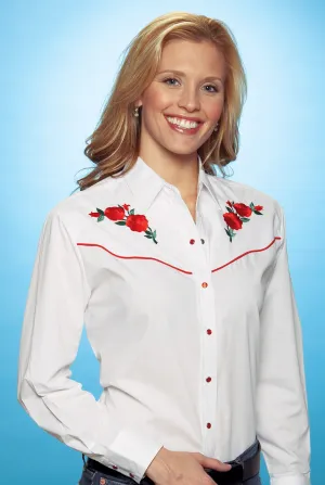 Ely & Walker Womens White Western Shirt L/S Poly/Cotton High-End Fabric Comfy Design Affordable Fashion Ely & Walker Womens White Western Shirt L/S Poly/Cotton