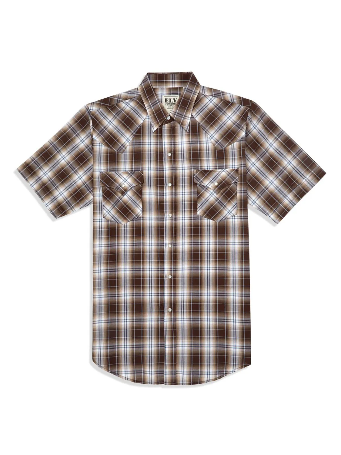 Ely and Walker Mens Plaid Snap Brown Poly/Cotton S/S Shirt Lightweight texture