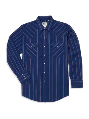Ely and Walker Mens Striped Snap Navy Poly/Cotton L/S Shirt Timeless Design Ely and Walker Mens Striped Snap Navy Poly/Cotton L/S Shirt Smart Casual Wear