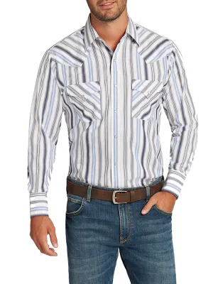 Ely and Walker Mens Striped Snap White Poly/Cotton L/S Shirt Lightweight Style Chill Fit Versatile Design Ely and Walker Mens Striped Snap White Poly/Cotton L/S Shirt