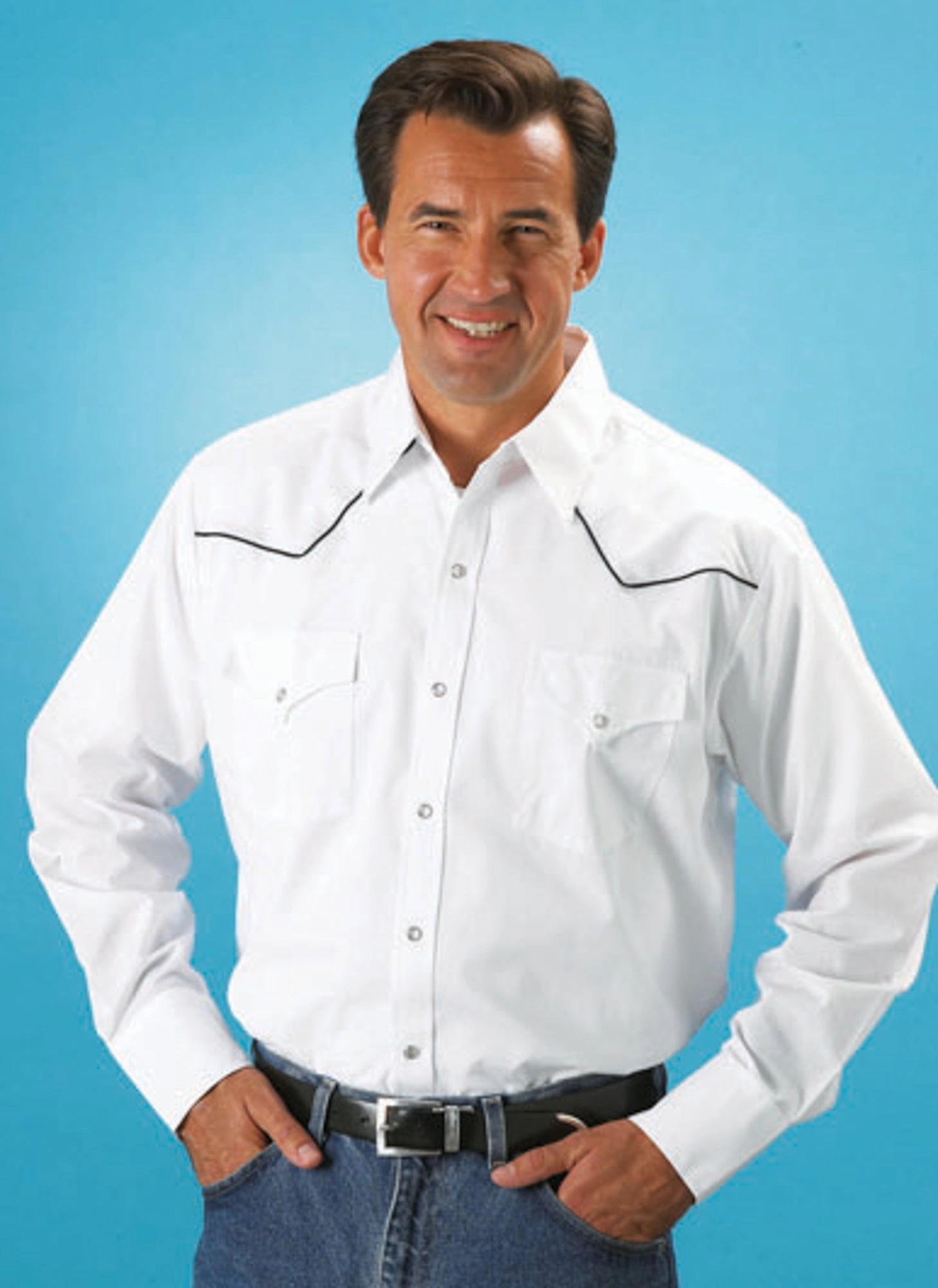 Seamless Side Panels Thermal regulation Ely & Walker Mens Solid White Western Shirt L/S Poly/Cotton