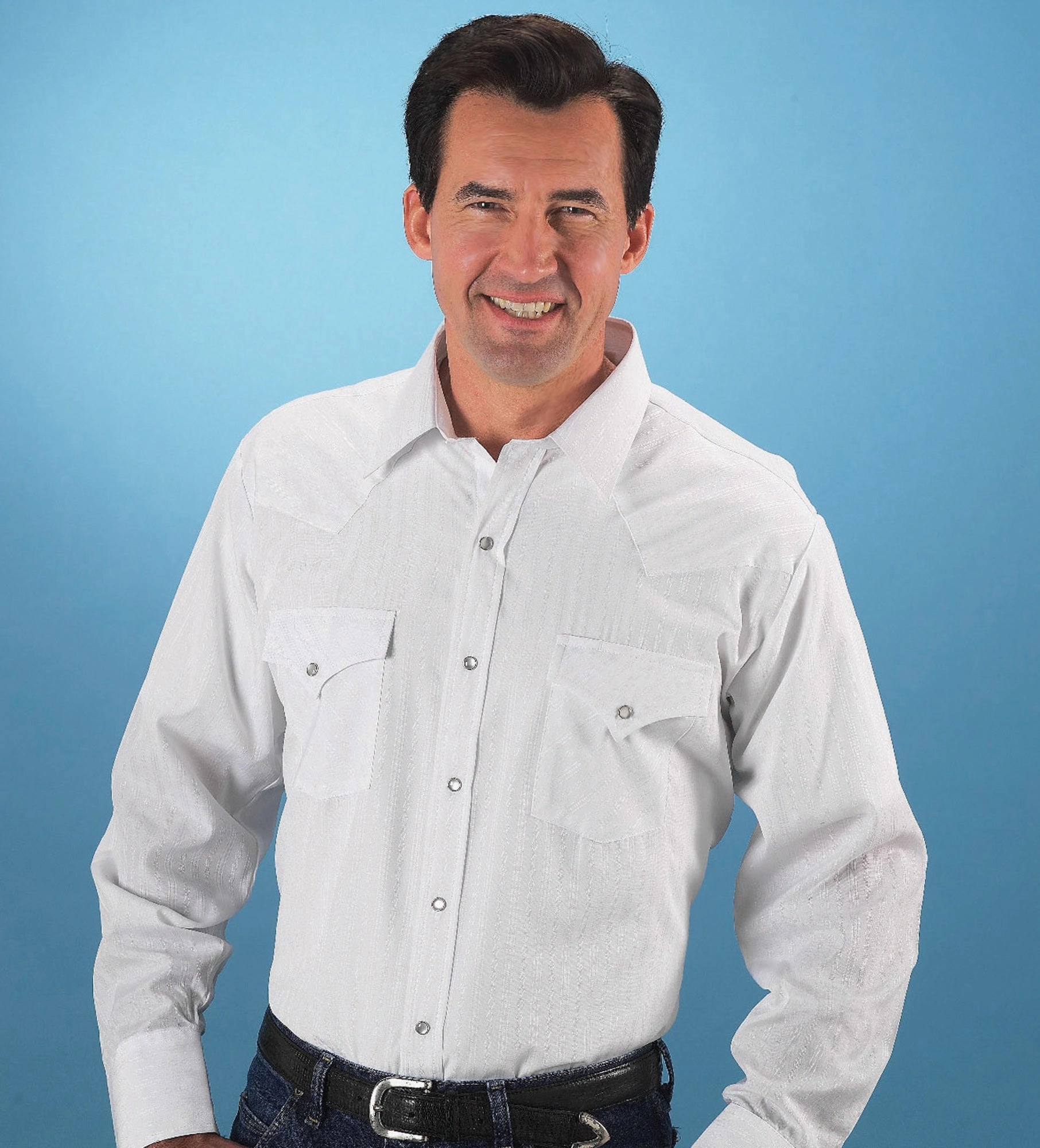 Ely & Walker Mens Tone on Tone White Western Shirt L/S Poly/Cotton Holiday Style Business Meeting