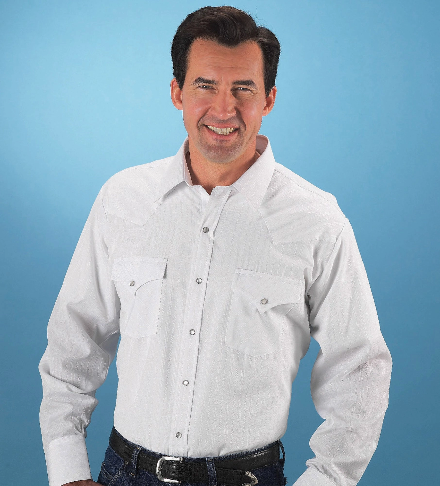 Chic Wardrobe Evening Elegance Ely & Walker Mens Tone on Tone White Western Shirt L/S Poly/Cotton