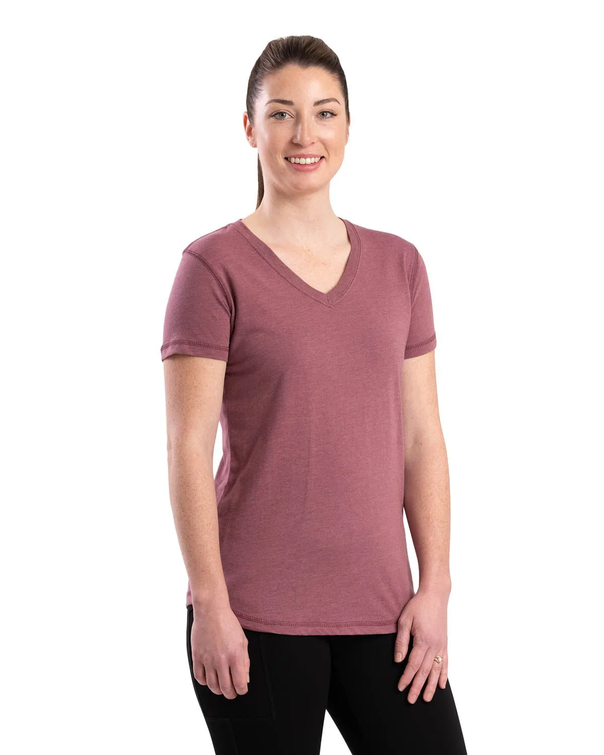 Berne Mauve Cotton Blend Ladies Lightweight Performance V-Neck S/S Tall Length Beach Ready