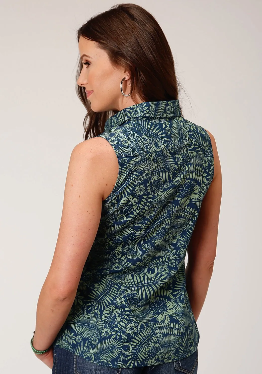 Rugged Style Roper Womens 1589 Lucky Tropical Green 100% Cotton S/L Shirt