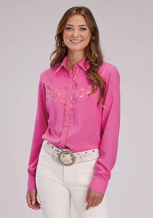 Embroidered Detail Roper Womens Multi-Color Piping Pink 100% Rayon L/S Blouse birthday party Roper Womens Multi-Color Piping Pink 100% Rayon L/S Blouse