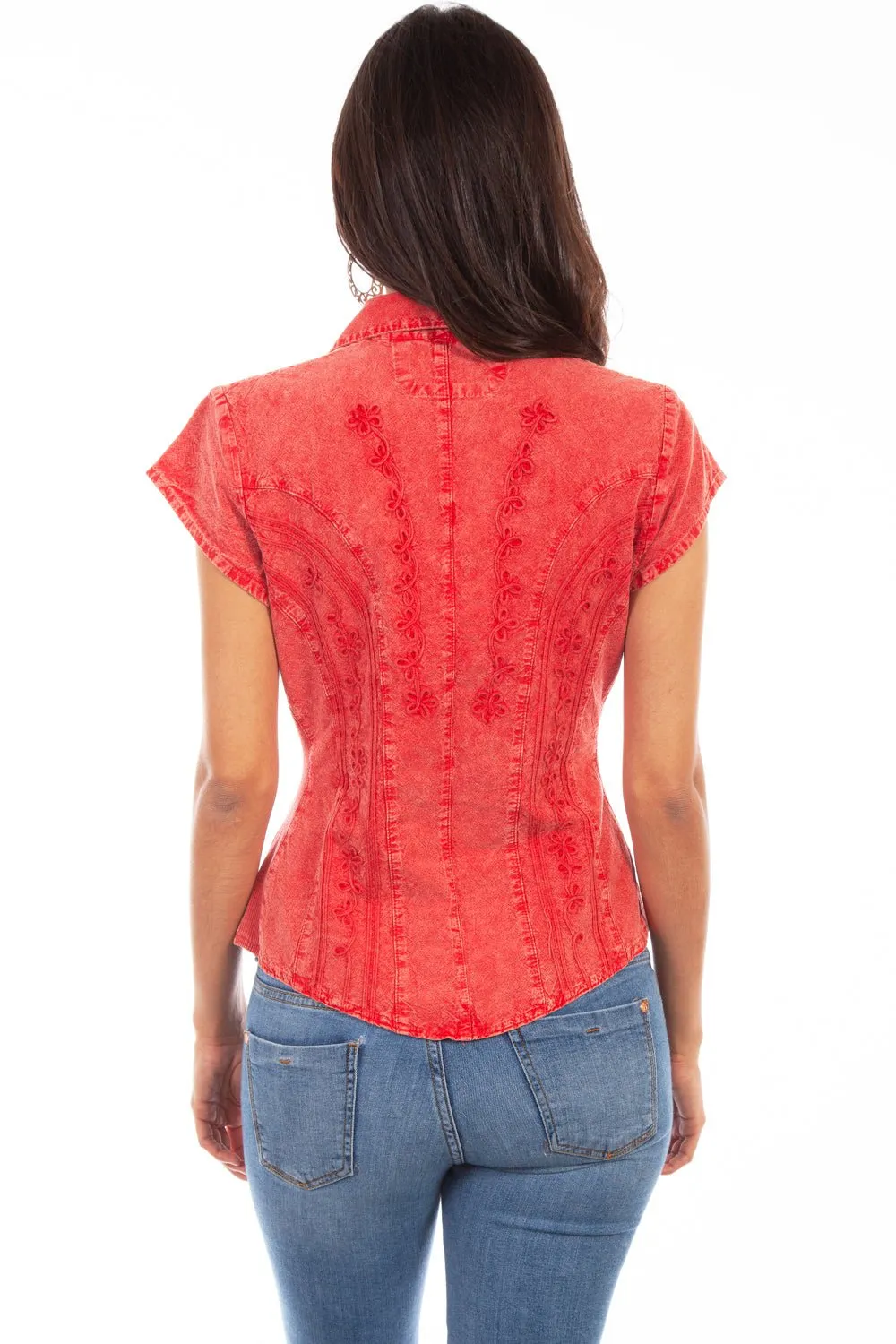 Scully Womens Brick 100% Cotton Cap Sleeve S/S Blouse Easy Styling Eco Friendly Dye